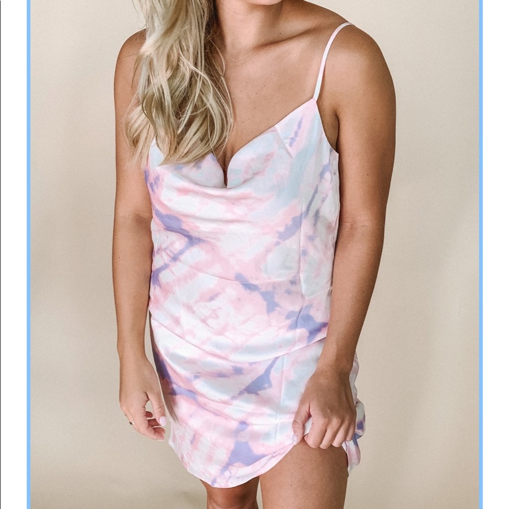 NWT Tie Dye Cowl Neck Satin Slip Dress L